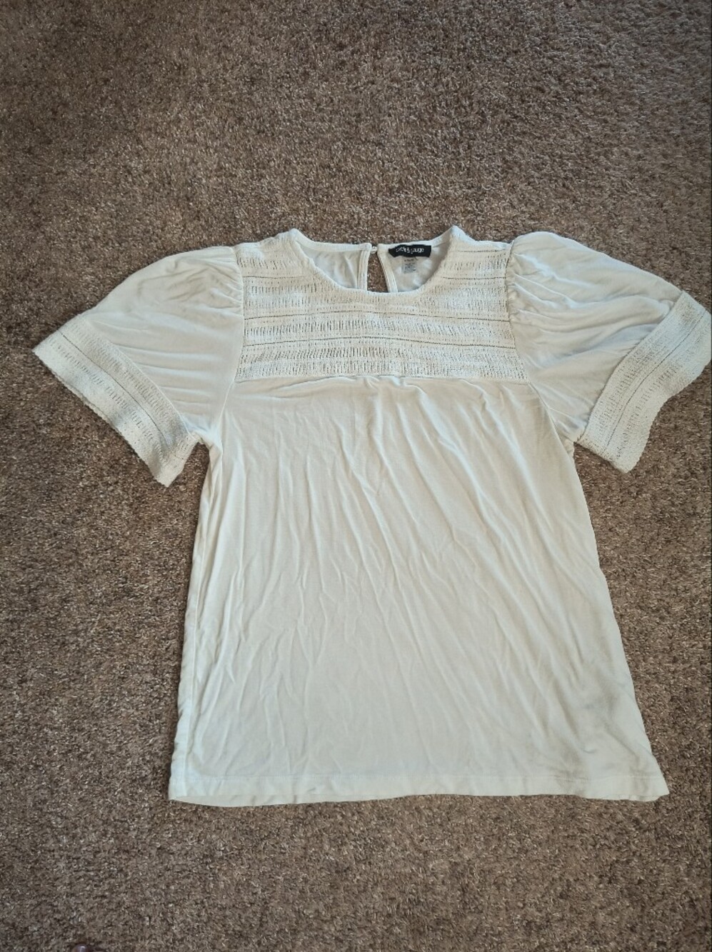Cable & Gauge Cream Crochet Yoke Short Sleeve Top
